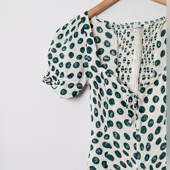 REFORMATION Delevan Top Tapioca Polka Dot Green White 0 - Picture 8 of 11
